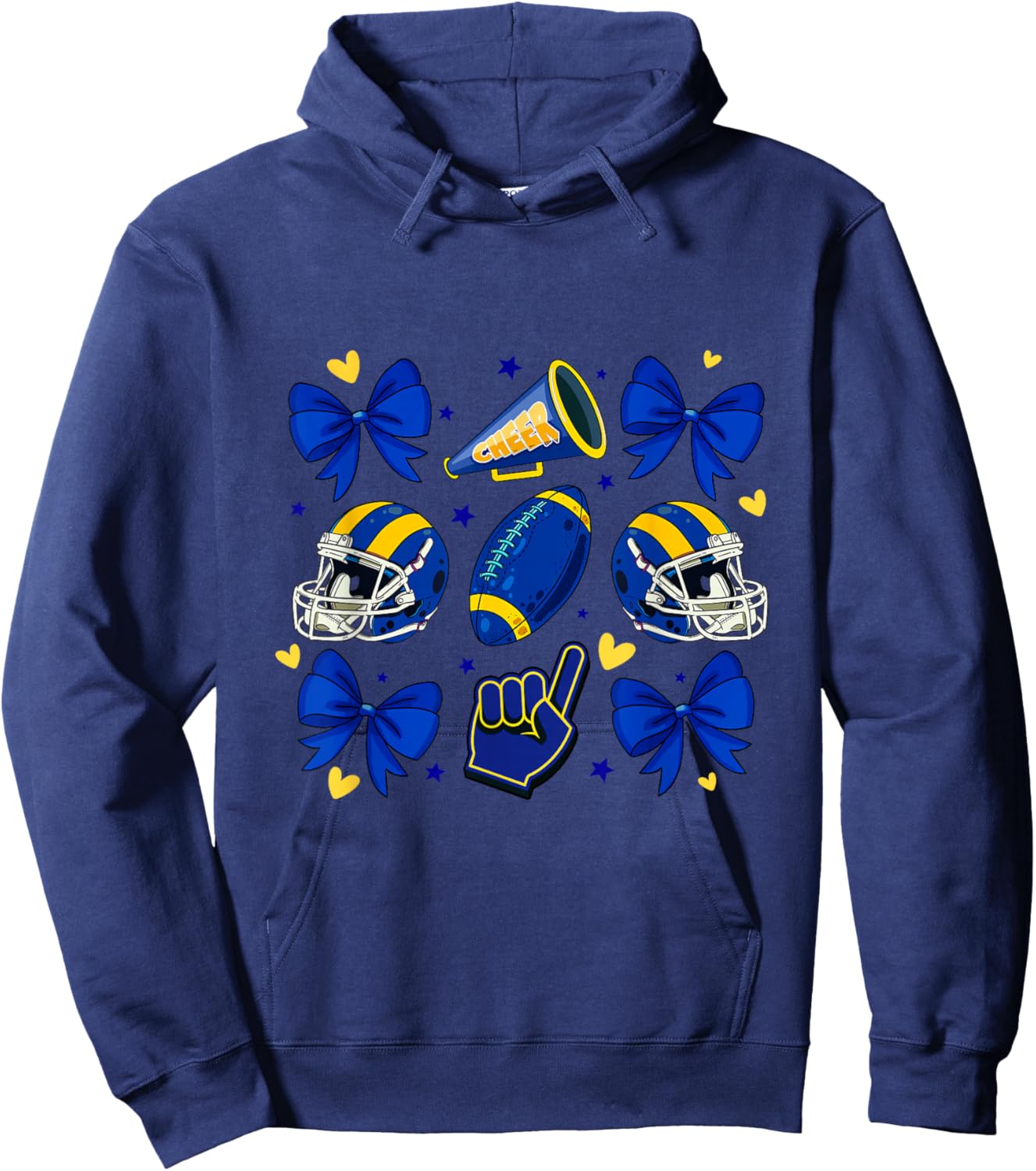 Football Cheer Mom Sister Coquette Bow Game Day Yellow Women Hoodie - Hoodie | Navy