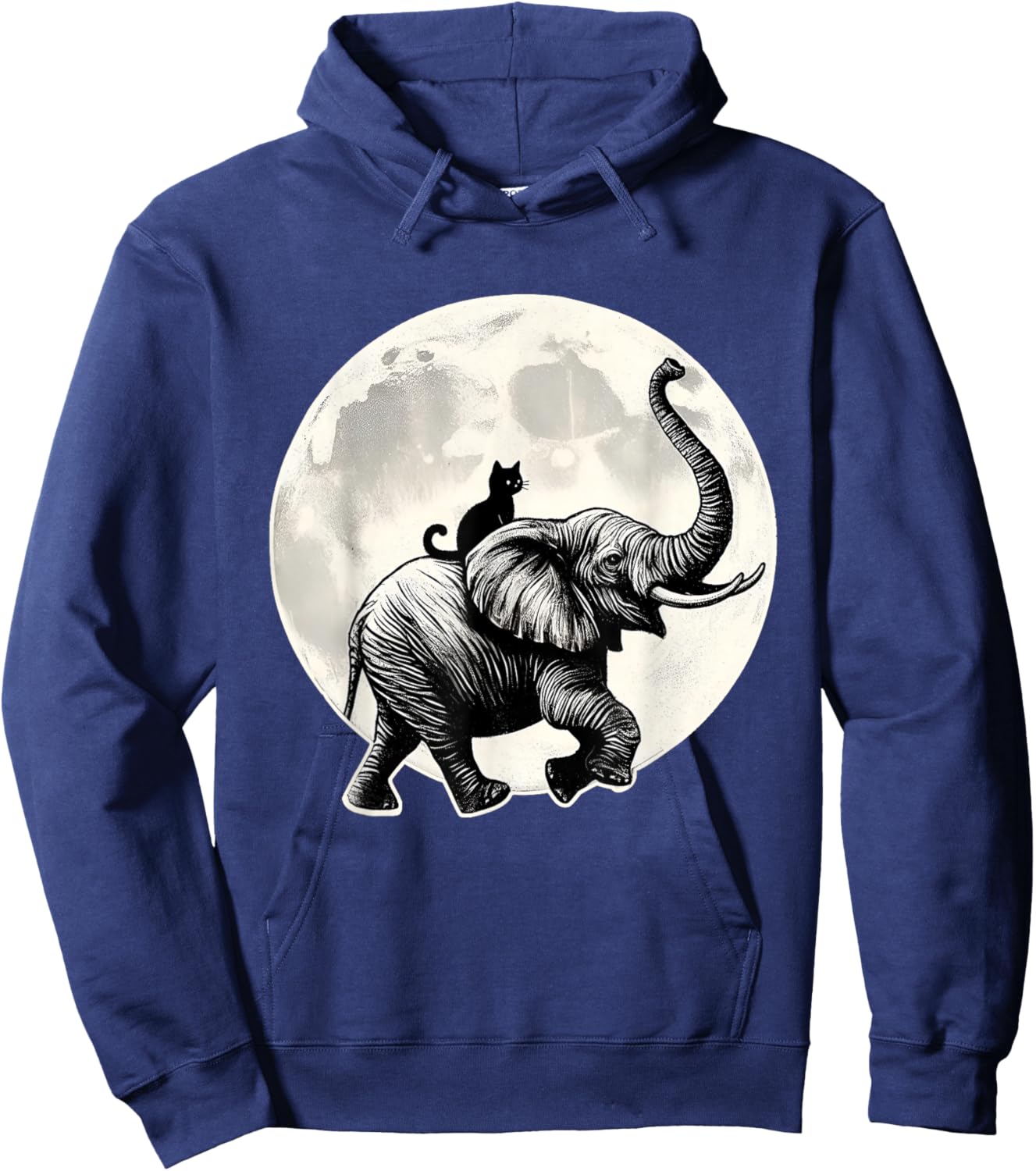 Cat Sitting Elephant Animal Elephant Lovers in The Moon Hoodie - Hoodie | Navy