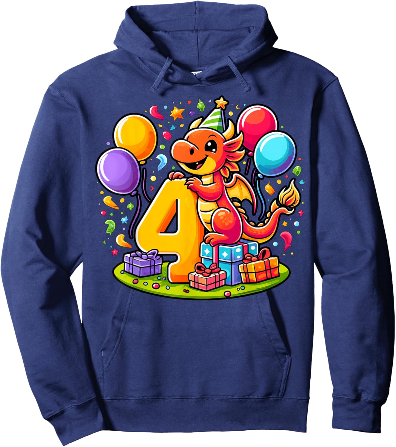 Kids Dragon Theme fourth Bday Party 4th Dragon Birthday Hoodie - Hoodie | Navy