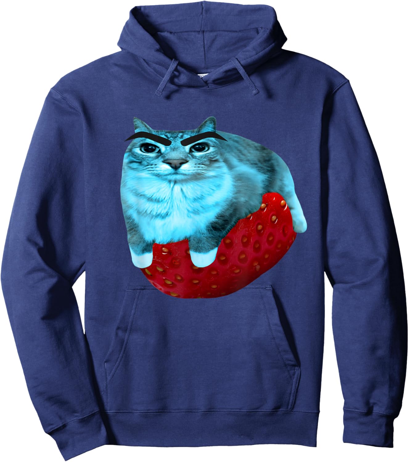 Strawberry Watermelon Cat Silly Cat Meme Hoodie - Hoodie | Navy