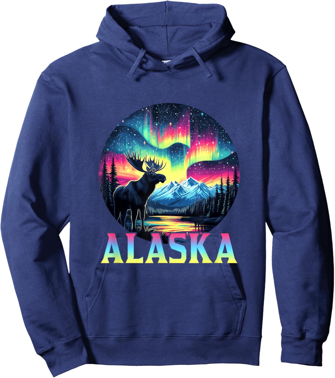 Alaska Northern Lights Aurora Viewing Alaska Vacation Moose Hoodie - Hoodie | Navy