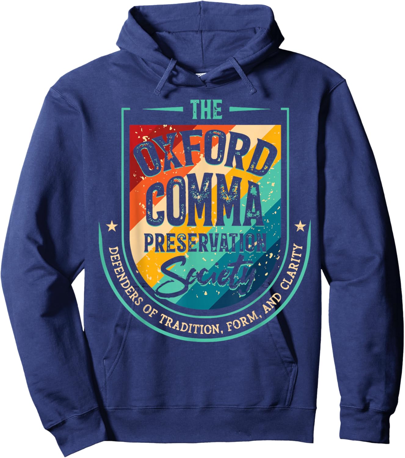 Retro Oxford Comma Preservation Society Funny Grammar Hoodie - Hoodie | Navy