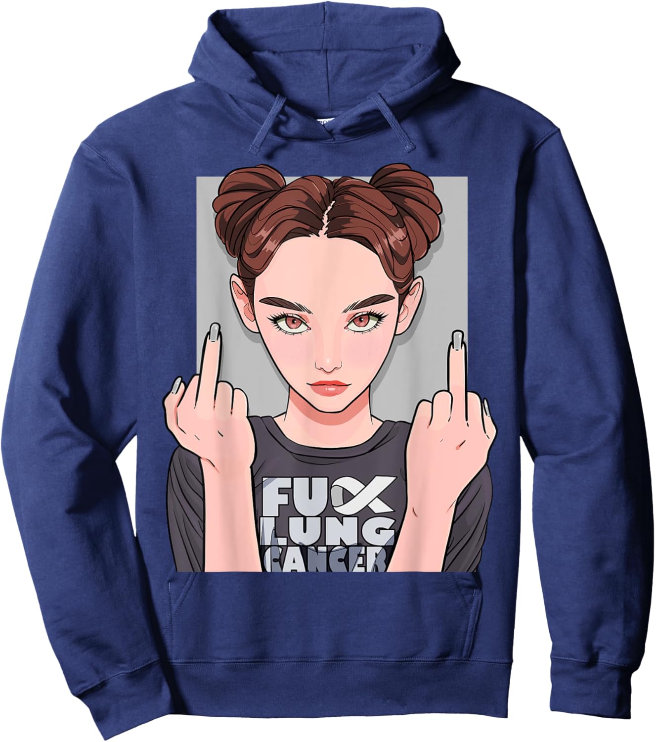 Fuck Lung Cancer White Ribbon Awareness Month Survivor Hoodie - Hoodie | Navy