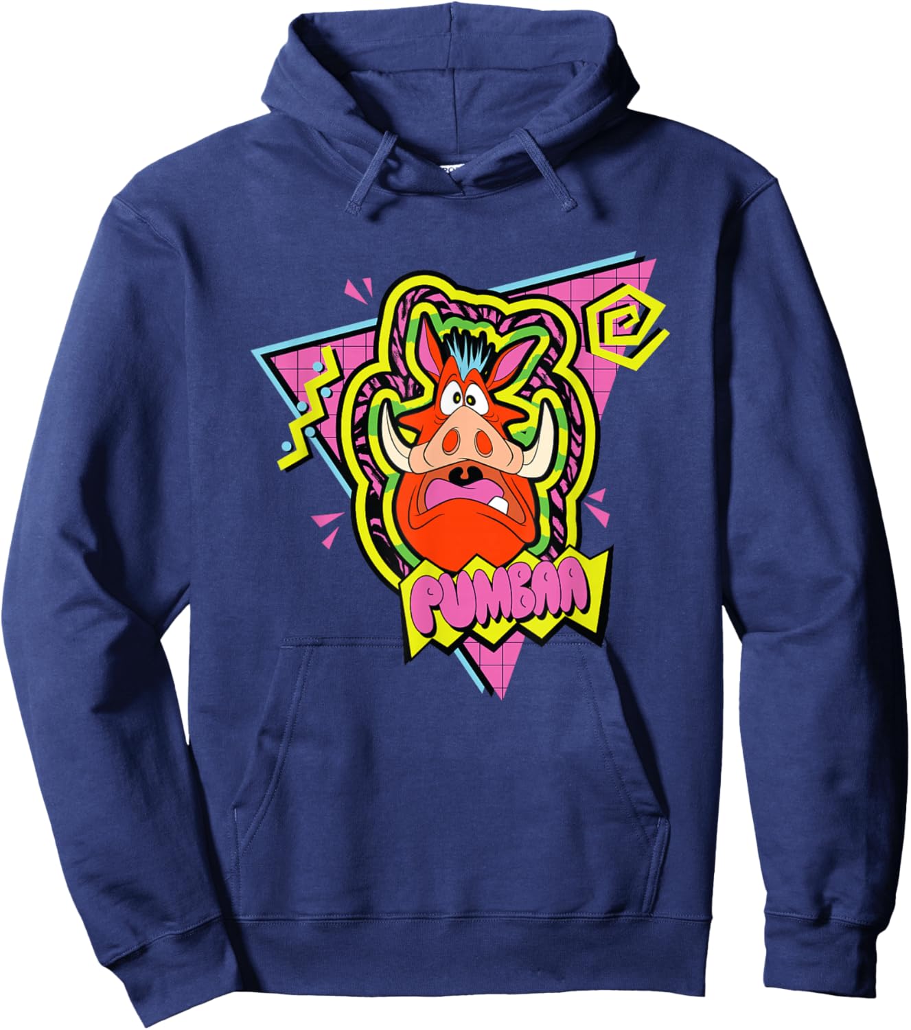 Disney The Lion King Scared Pumba 90's Retro Chest Logo Hoodie - Hoodie | Navy