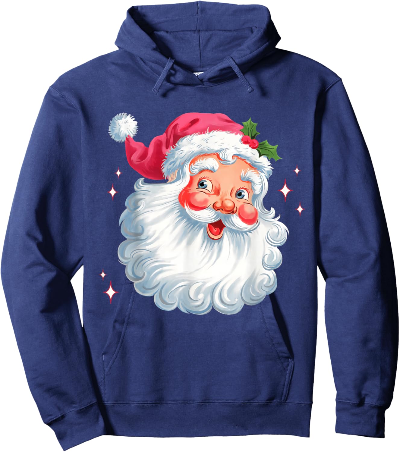 Vintage Pink Santa Christmas Santa Claus Face Xmas Women Kid Hoodie - Hoodie | Navy