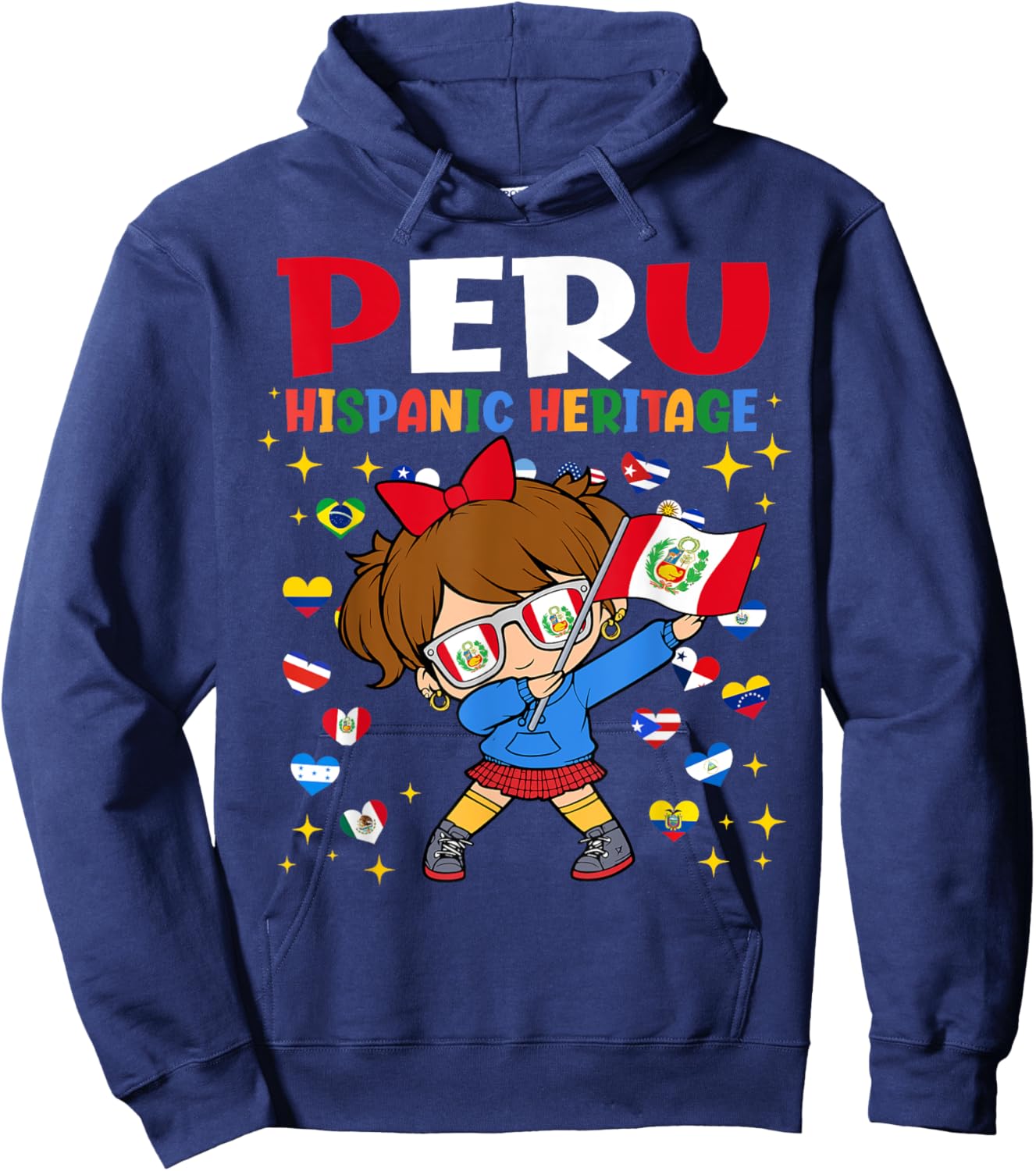 Hispanic Heritage Month Peru Flag Peruvian Girl Kids Hoodie - Hoodie | Navy