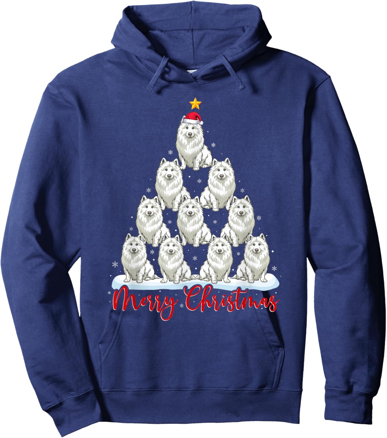 Santa Hat Ugly Xmas Funny Samoyed Dog Christmas Tree Hoodie - Hoodie | Navy
