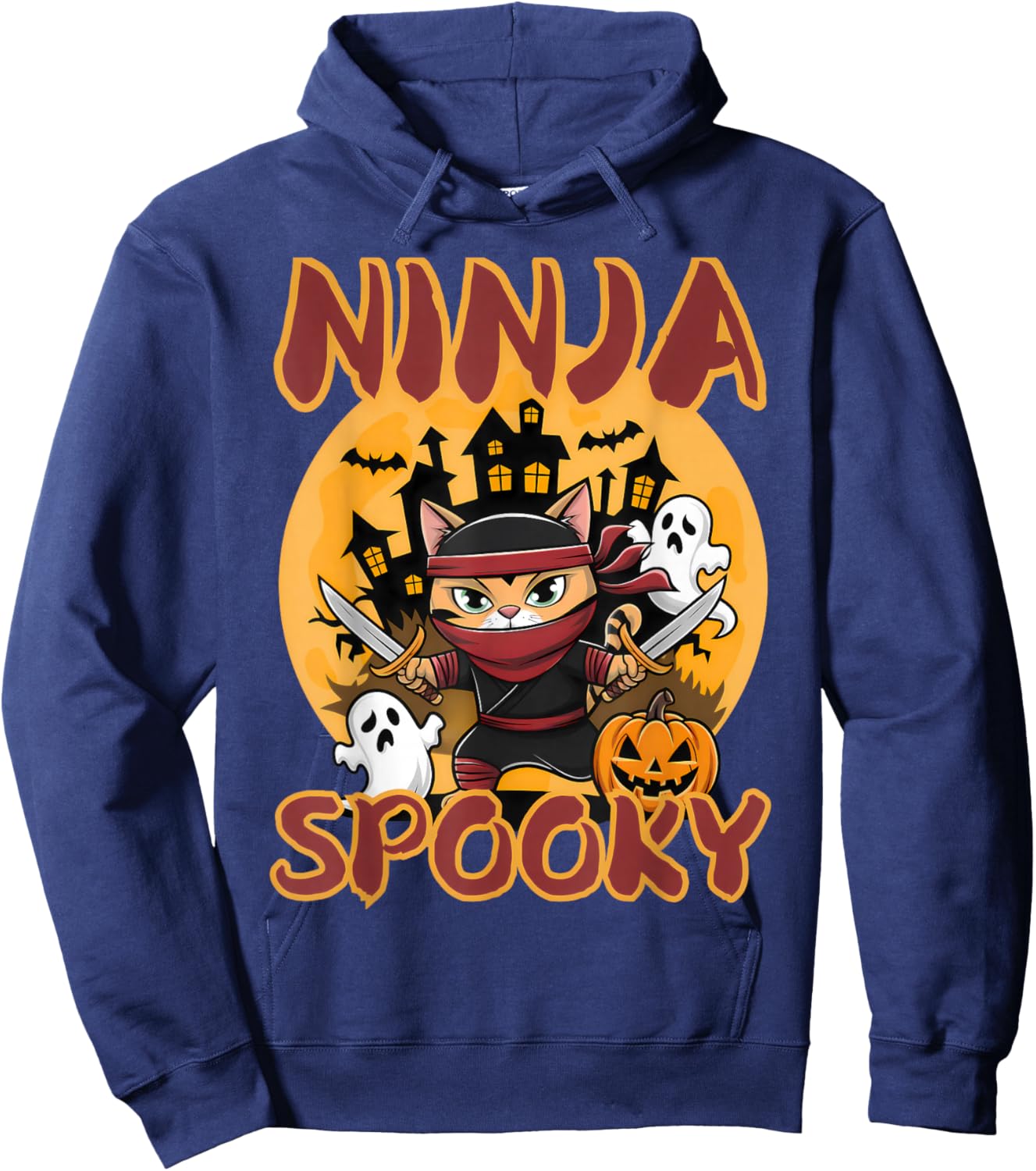 Ninja Spooky Halloween whit pumpkin Ninja Cat Hoodie - Hoodie | Navy