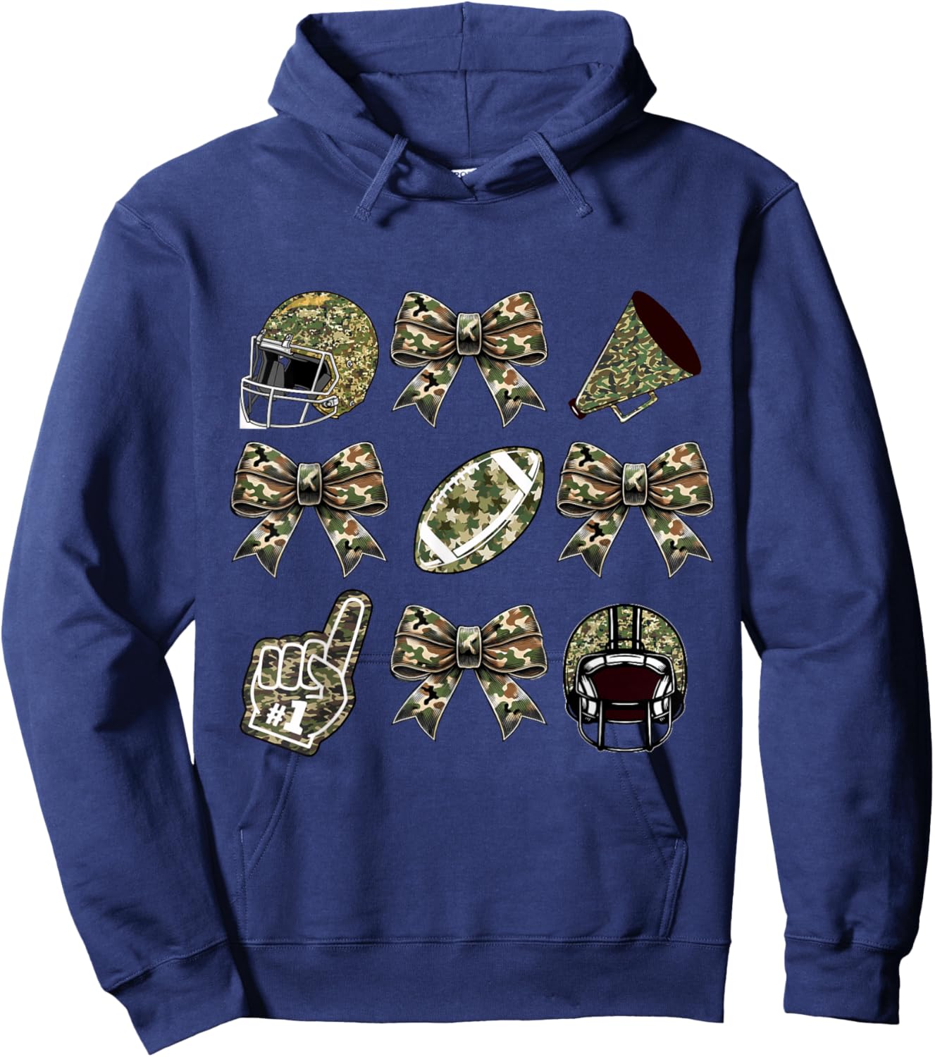 Camo Football Coquette Bow Football Mom Game Day Girls Women Hoodie - Hoodie | Navy