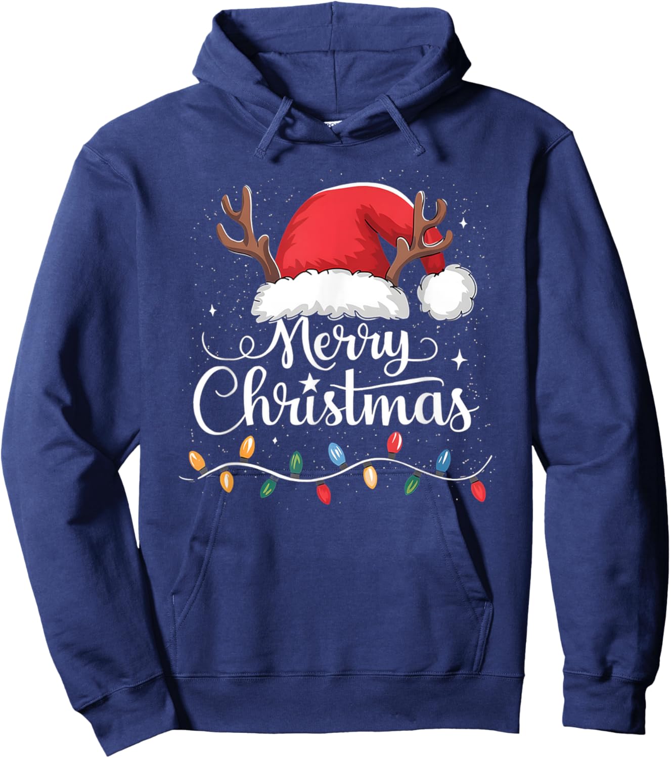 Merry Christmas Red Santa Hat Reindeer Xmas Family Men Women Hoodie - Hoodie | Navy