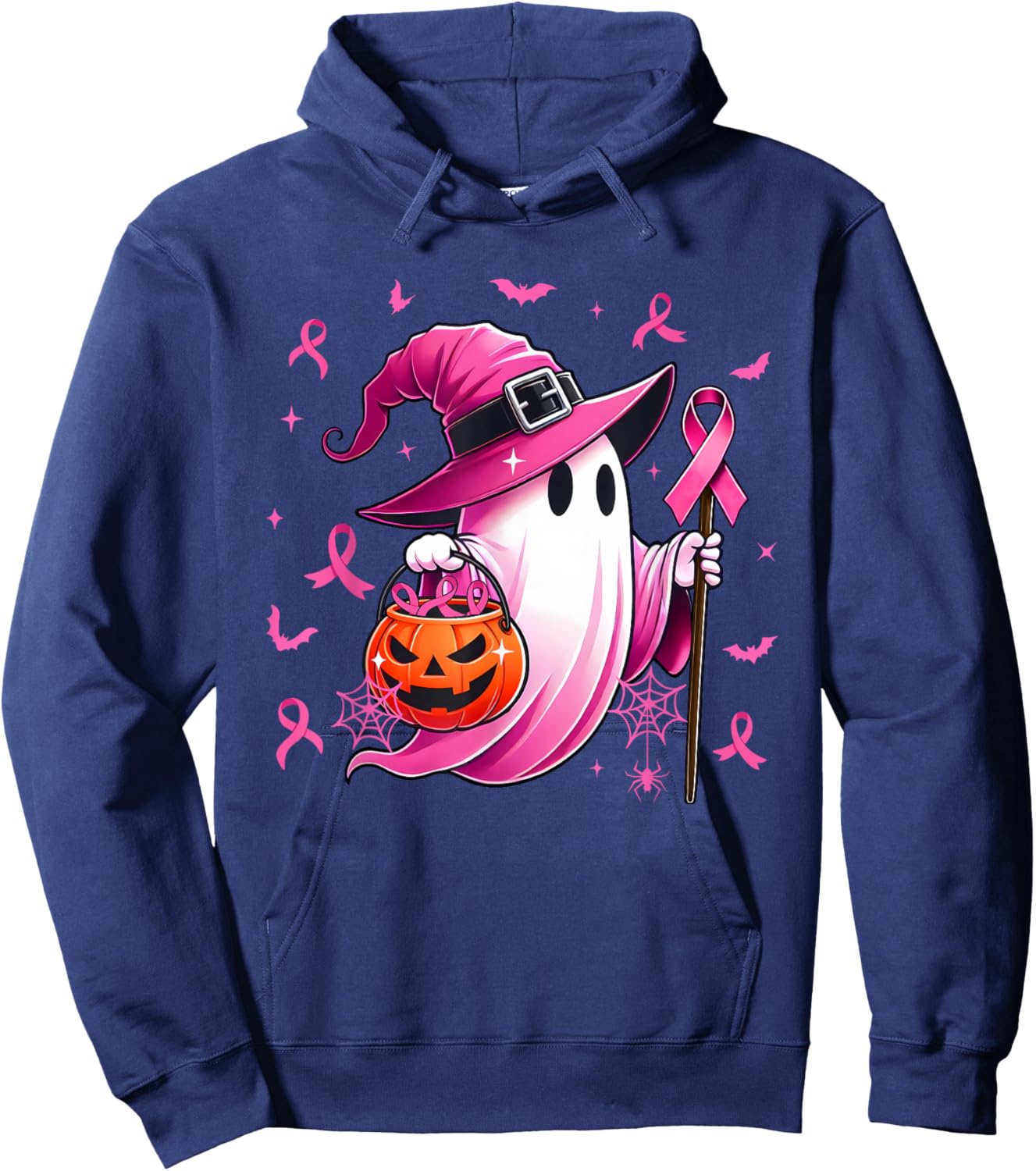 Halloween Pink Ghost Witch Breast Cancer Awareness Women Hoodie - Hoodie | Navy
