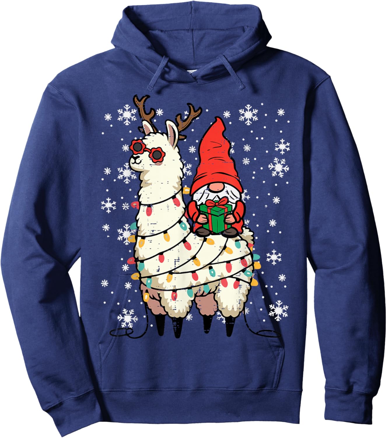 Christmas Gnome On Llama Xmas Alpaca Boys Kids Men Women Hoodie - Hoodie | Navy