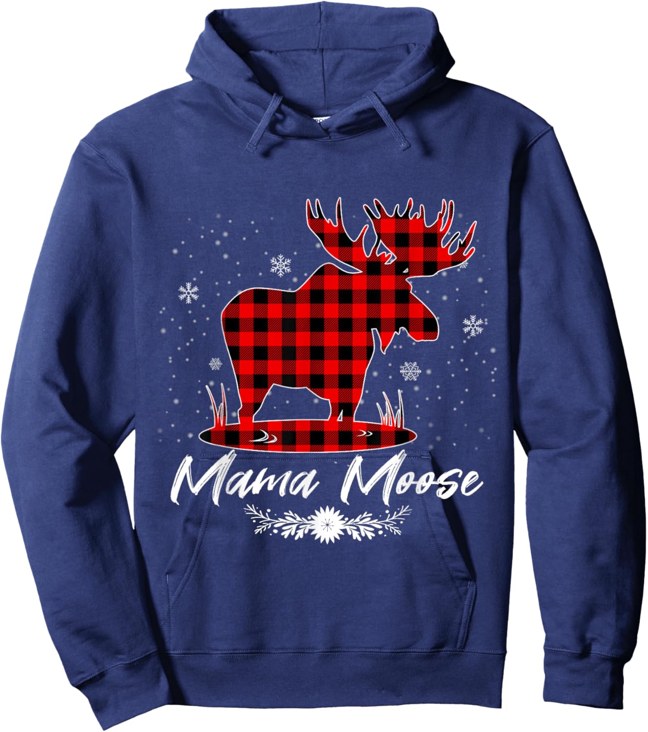 Mama Moose Family Christmas Pajama Red& Black Plaid Flannel Hoodie - Hoodie | Navy