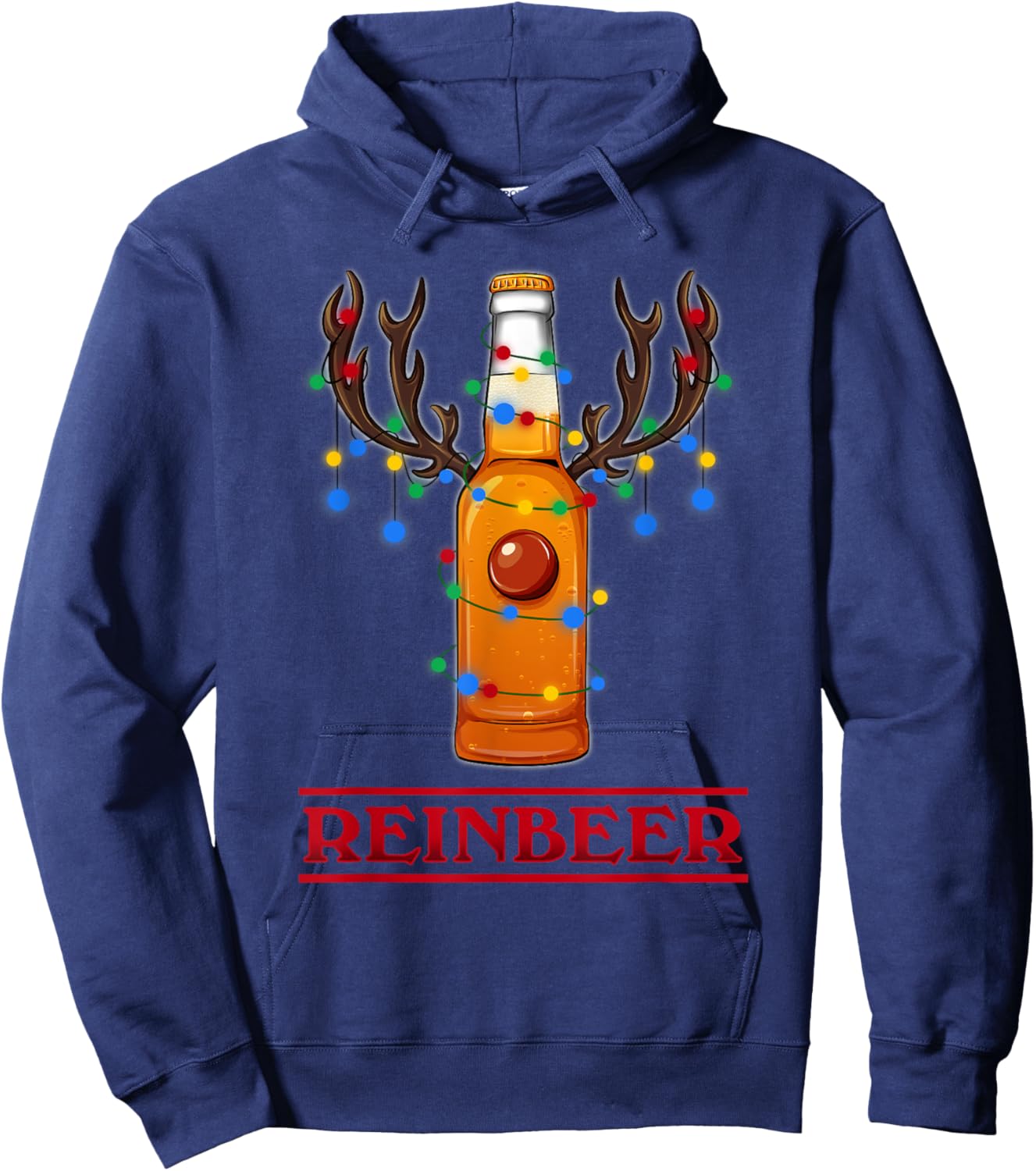 Reindeer Beer Christmas Lights Gifts Beer Lover Christmas Hoodie - Hoodie | Navy