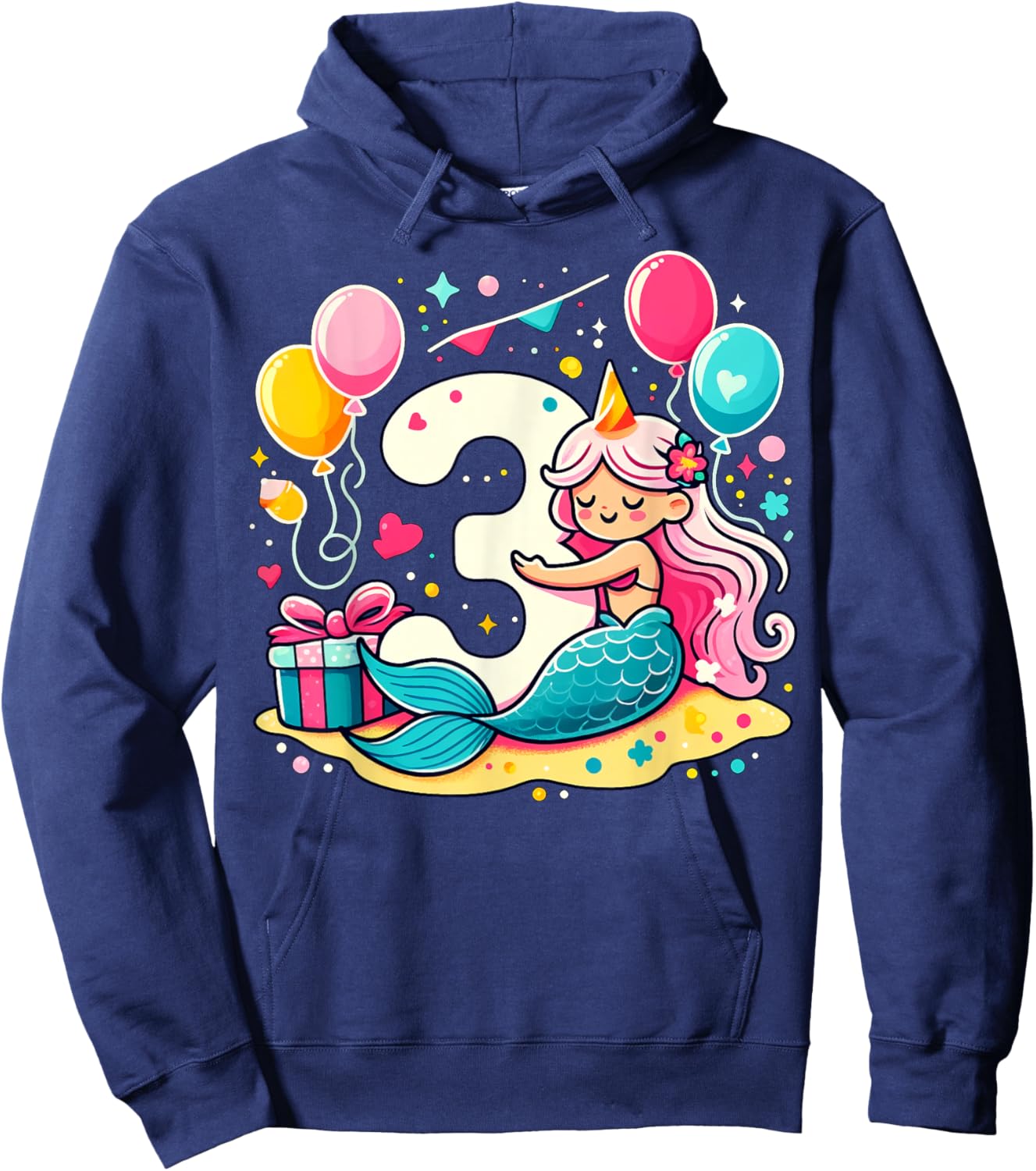 Mermaid 3rd birthday boy girl 3 year old third three Mermaid Hoodie - Hoodie | Navy