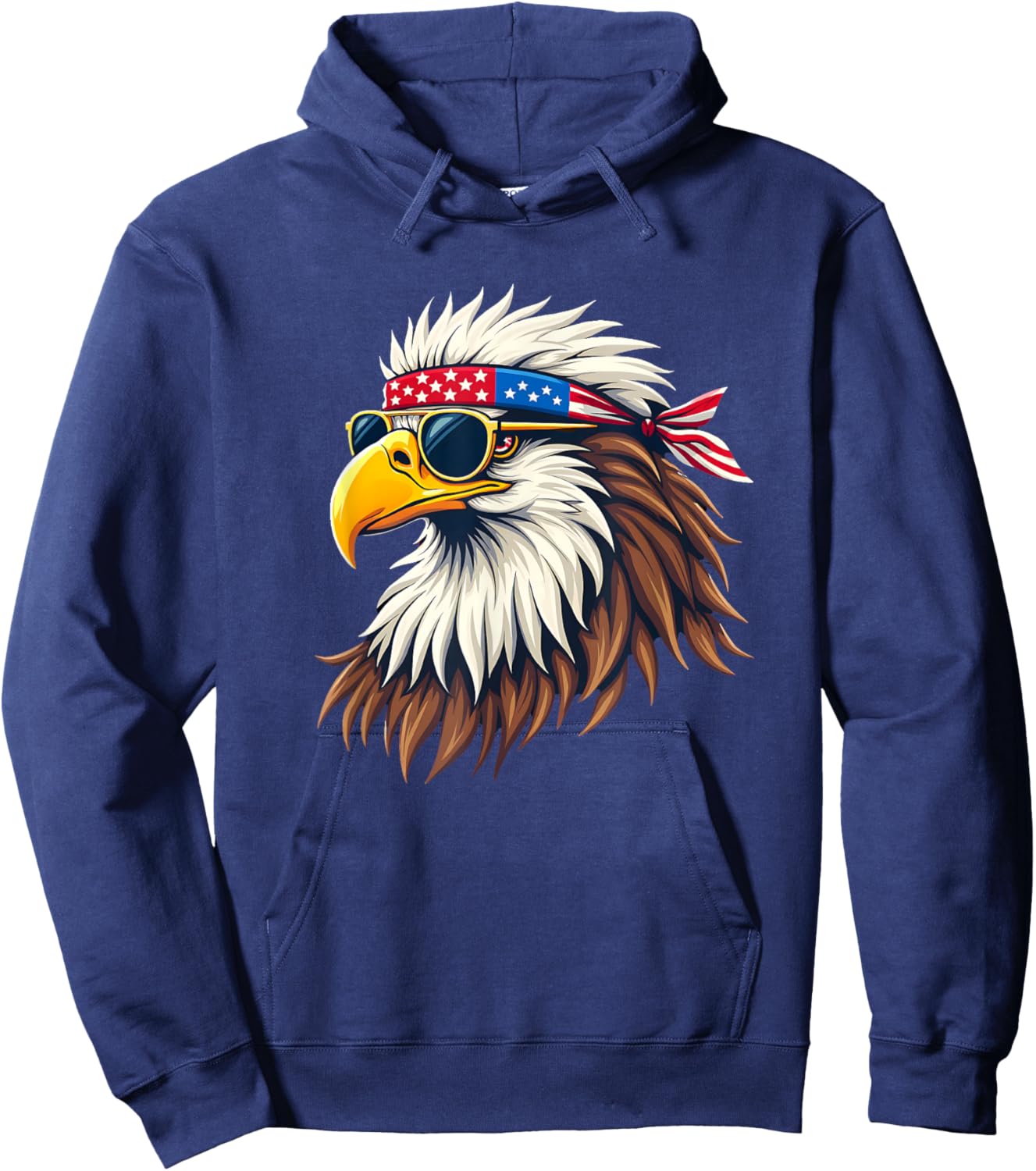 Patriotic Eagle Graphic - Retro American Flag Design Hoodie - Hoodie | Navy