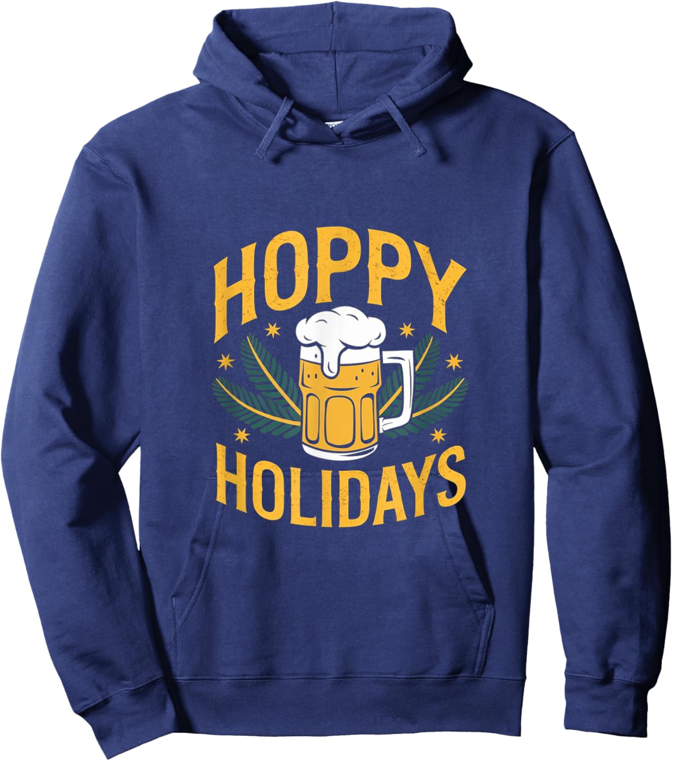 Hoppy Holidays Funny Santa Claus Beer Christmas Pun Hoodie - Hoodie | Navy