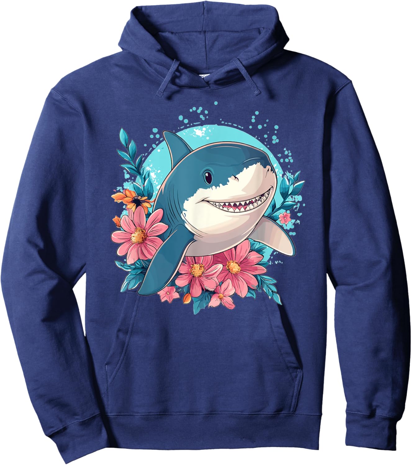 Cute Shark With Flowers I Shark Hoodie - Hoodie | Navy