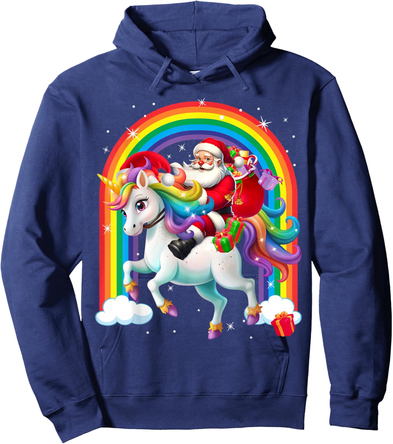 Merry Christmas 2025 Santa Riding Unicorn Xmas Girls Women Hoodie - Hoodie | Navy