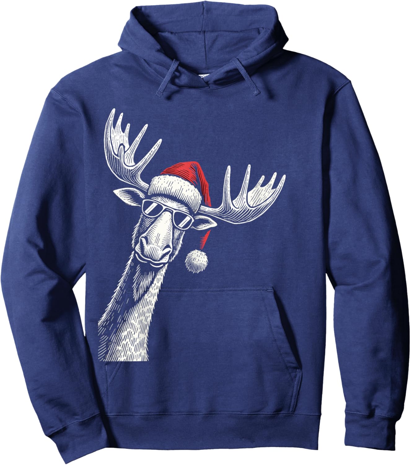 Moose Christmas Santa Hat Pajama Funny Moose Xmas Hoodie - Hoodie | Navy