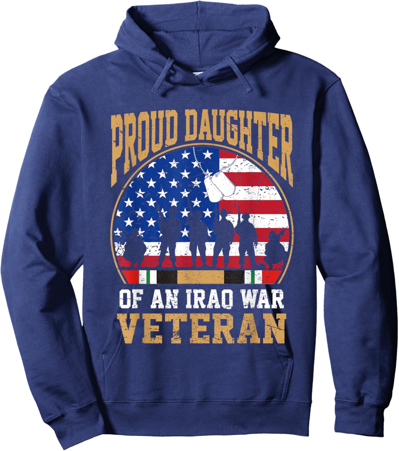 Proud Daughter Of Iraq War Veteran Flag USA Family Matching Hoodie - Hoodie | Navy