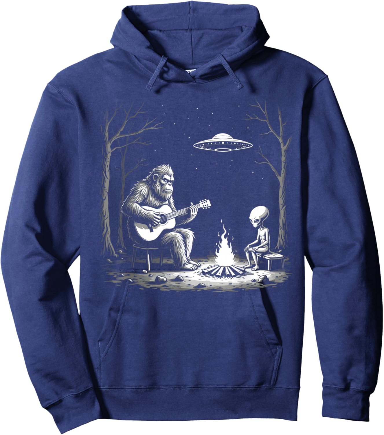 Bigfoot Guitar Campfire Alien Ufo Camping Sasquatch Hoodie - Hoodie | Navy