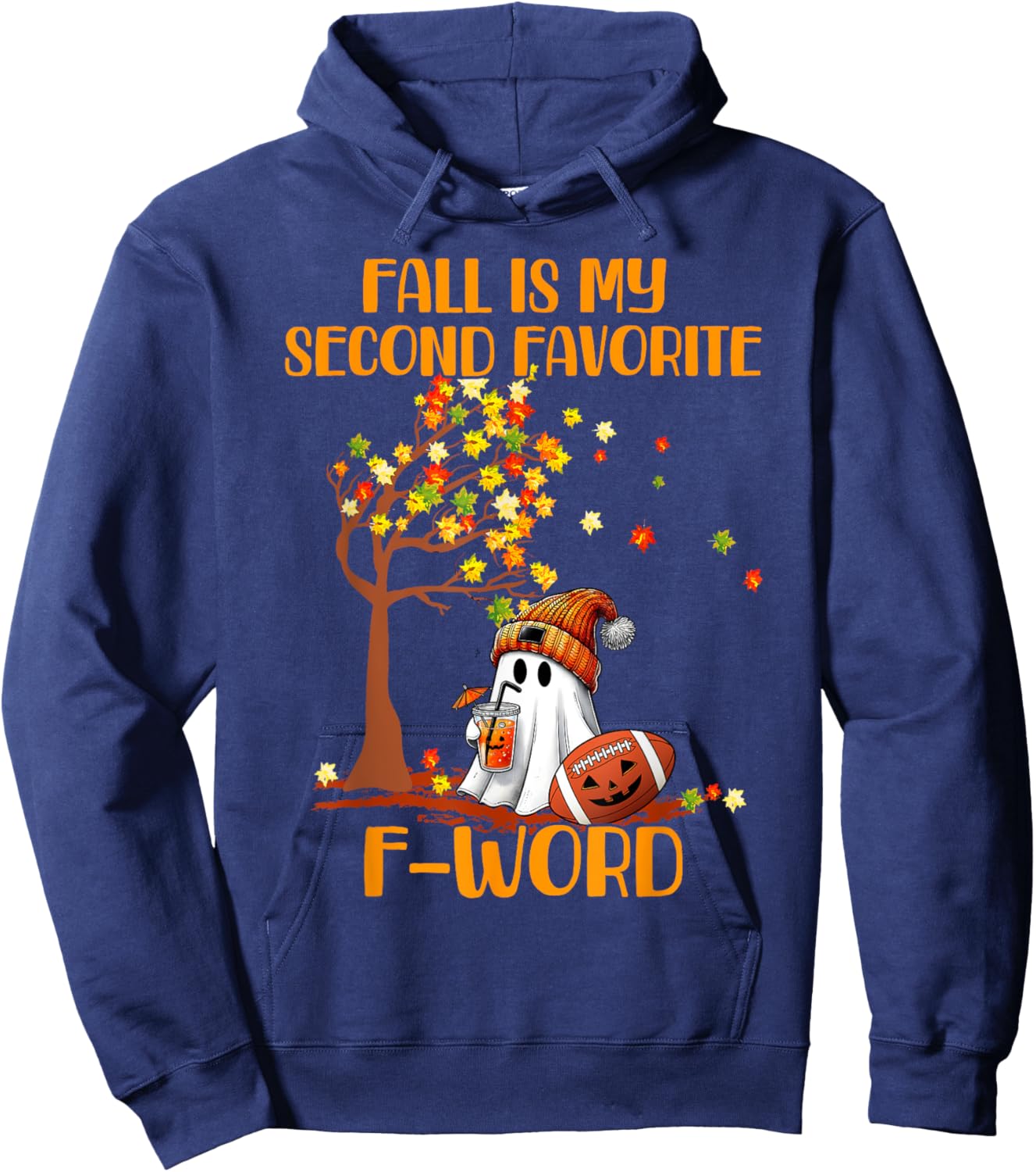 Fall is my second favorite F word cute ghost football Autumn Hoodie - Hoodie | Navy