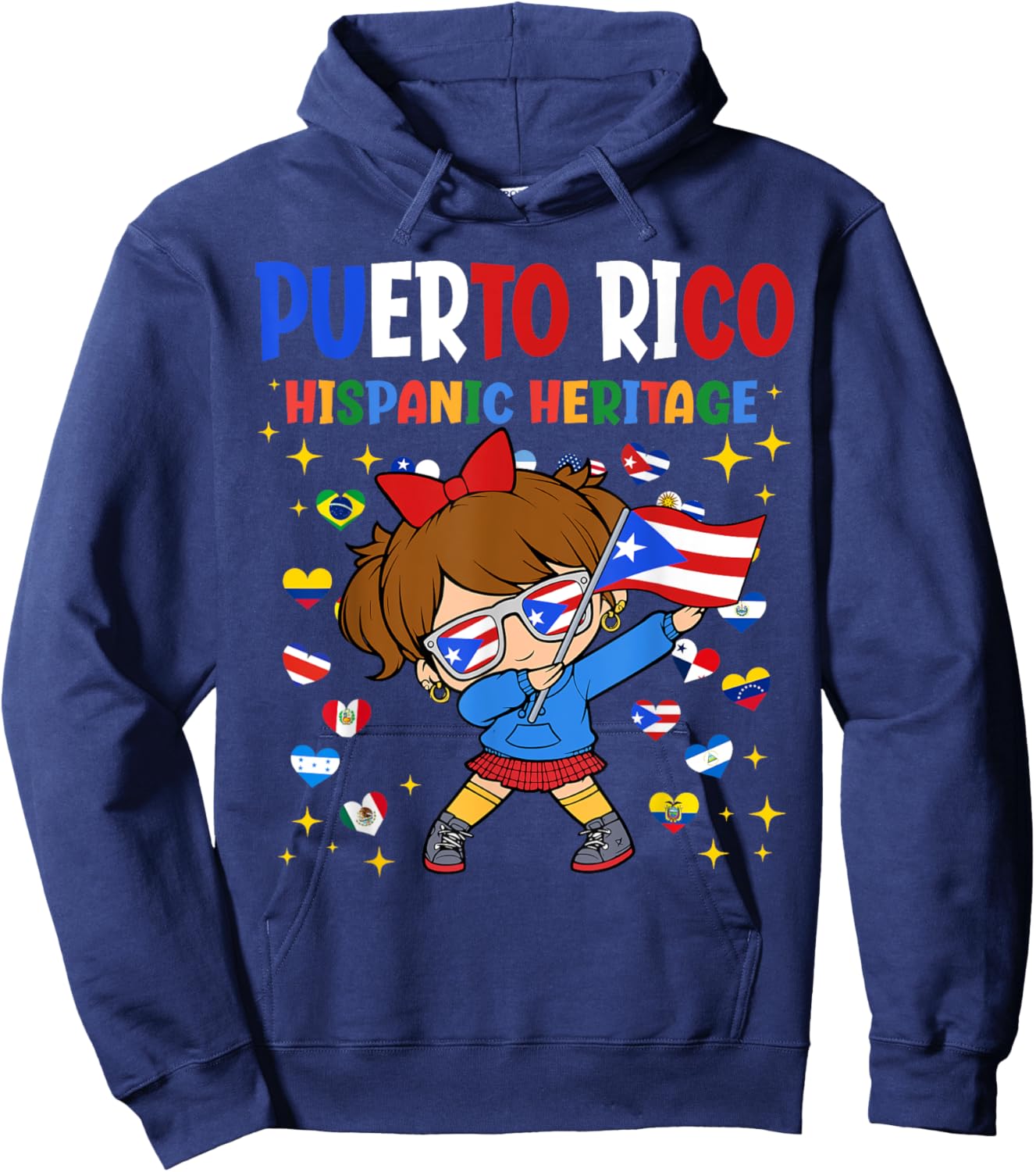 Hispanic Heritage Month Puerto Rico Flag Girl Kids Hoodie - Hoodie | Navy