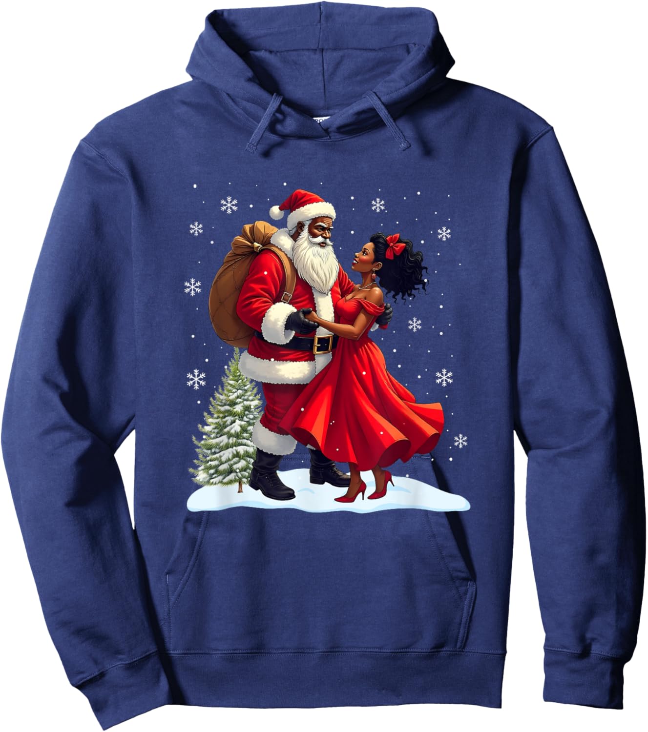 Santa Claus Couple Dancing African American Christmas Hoodie - Hoodie | Navy