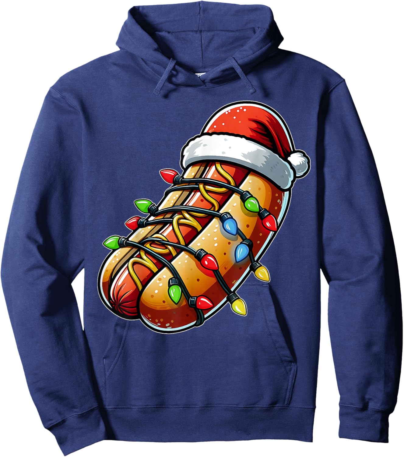 Hot Dog Christmas Hat Xmas Hoodie - Hoodie | Navy