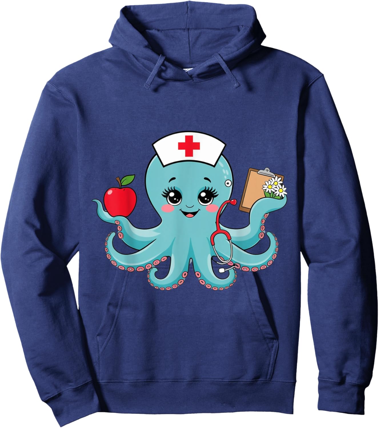 Octopus Nurse Cute Animal Nursing Cartoon Ocean Hoodie - Hoodie | Navy
