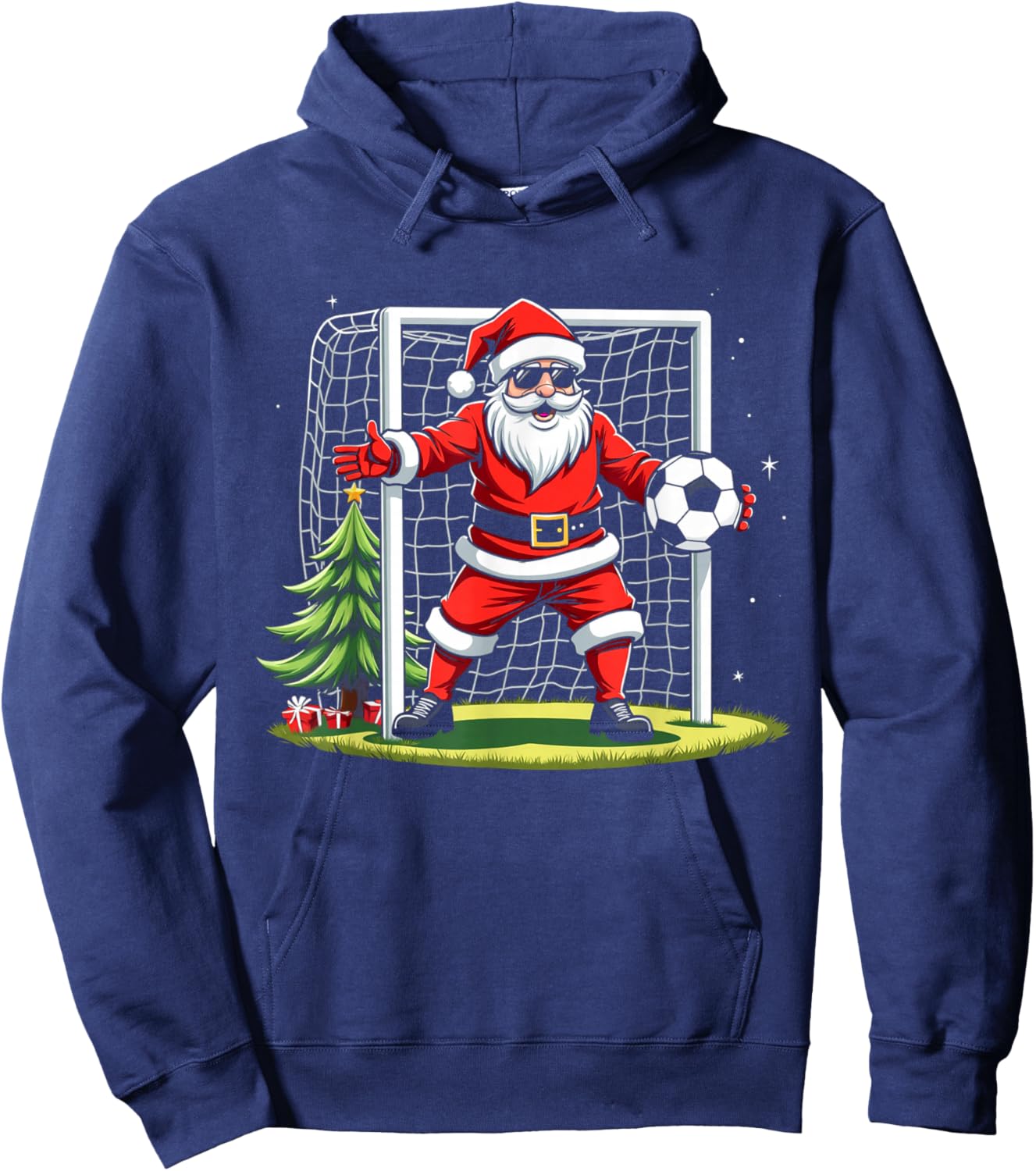 Santa Plays Soccer Christmas Soccer Player Goalkeeper Hoodie - Hoodie | Navy