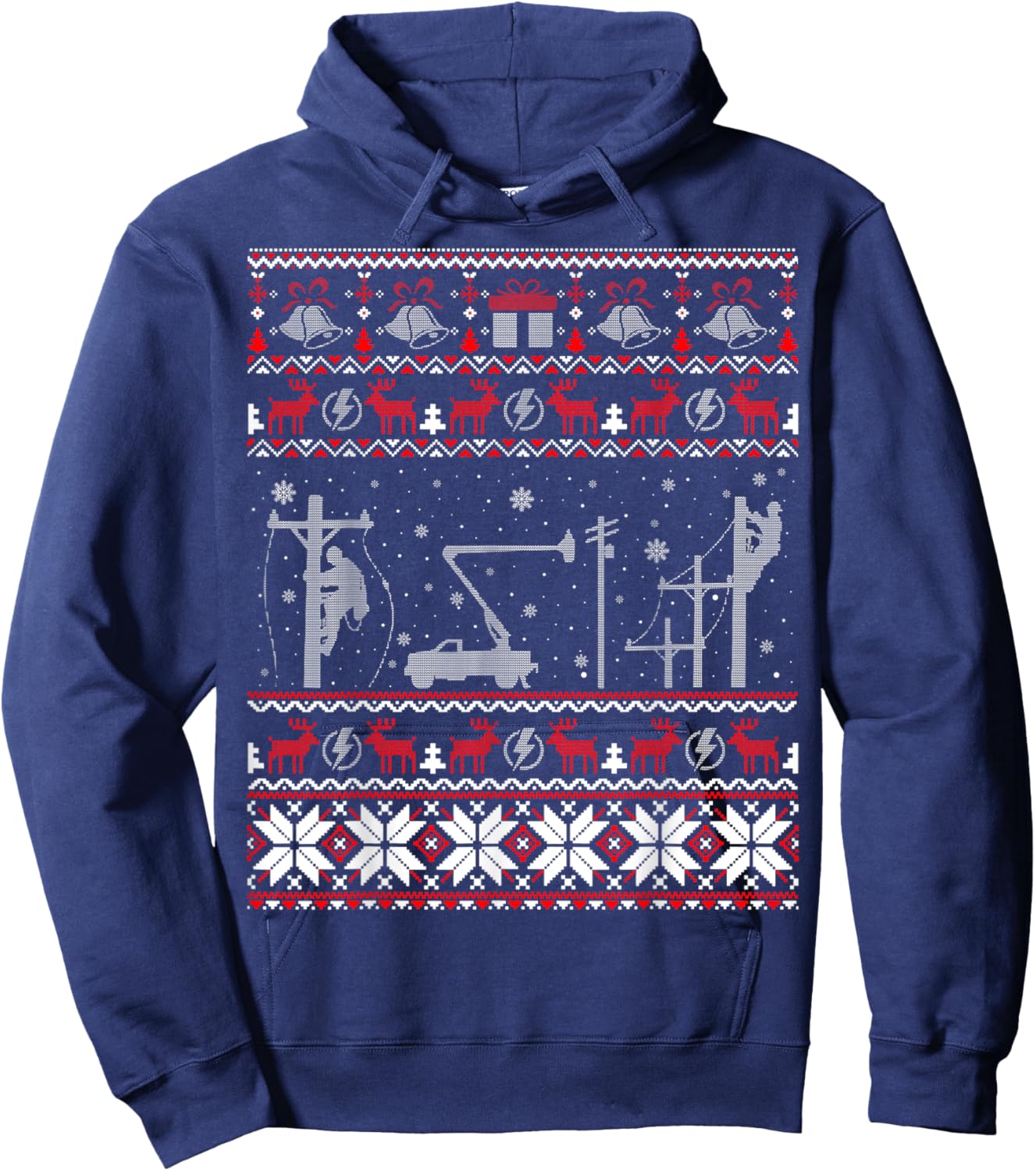 Lineman Ugly Christmas Sweater Gifts Men Hoodie - Hoodie | Navy