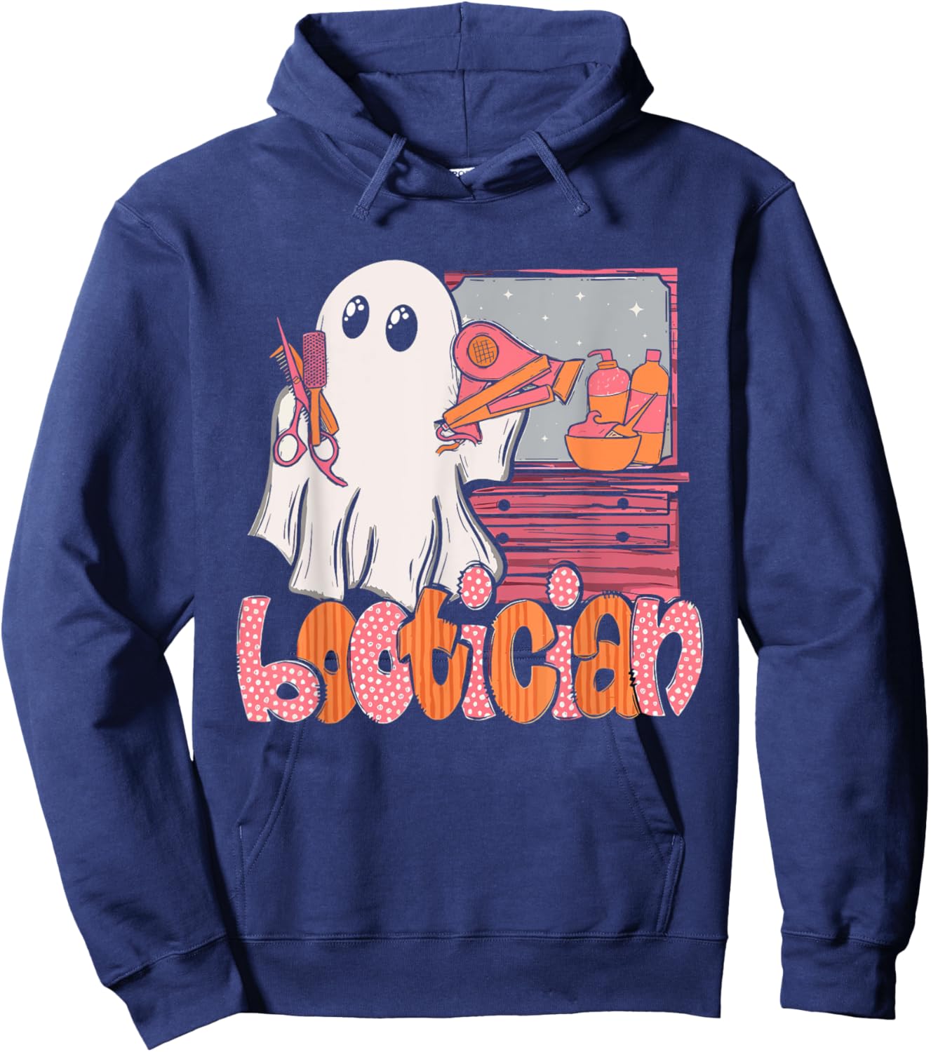 Bootician Funny Beautician Halloween Ghost Hair Stylist Hoodie - Hoodie | Navy