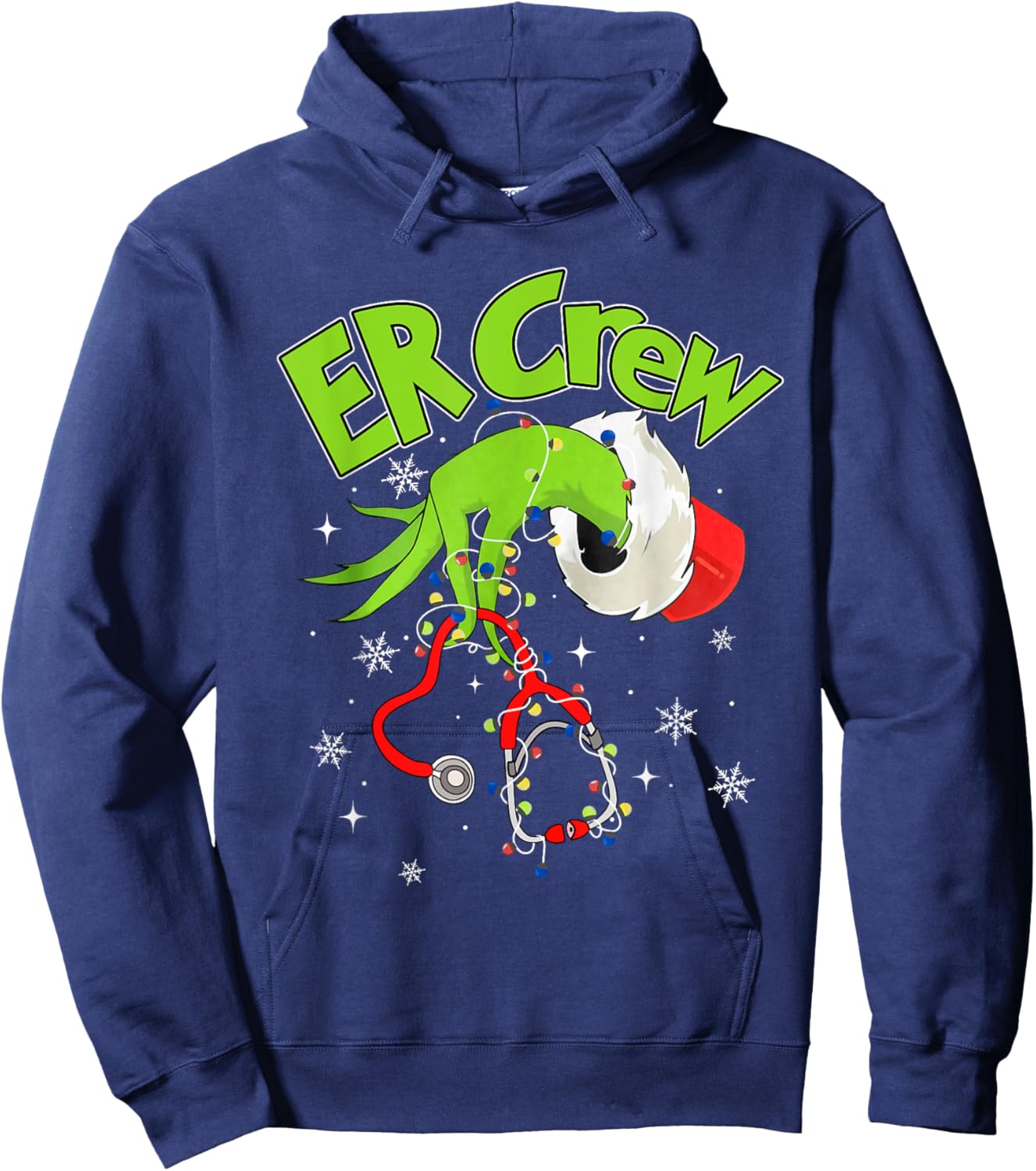 Nurse Christmas Stethoscope ER Crew Xmas Lights Pajamas Hoodie - Hoodie | Navy