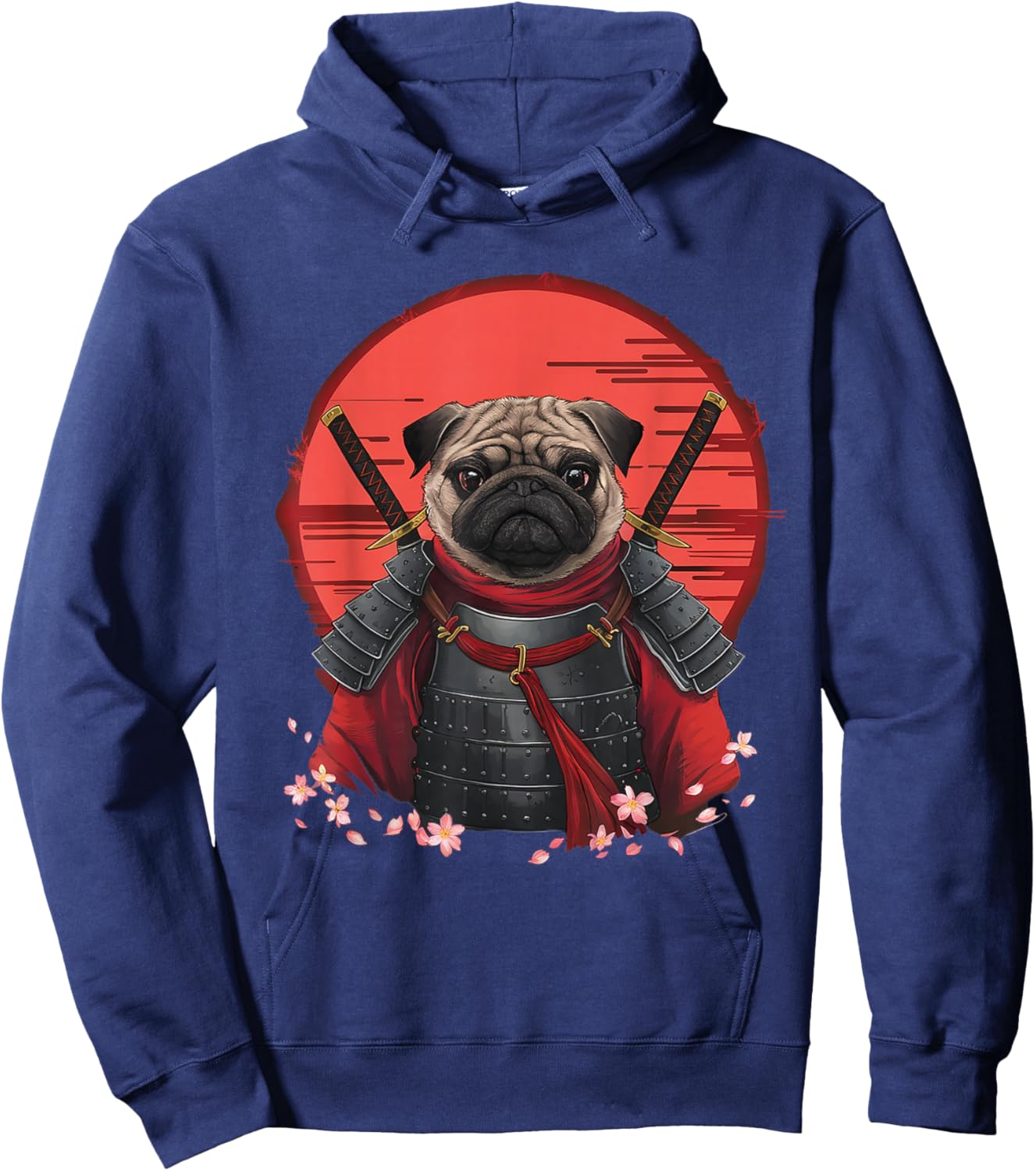 Japanese Samurai Pug Warrior Anime Sword Ninja Dog Hoodie - Hoodie | Navy