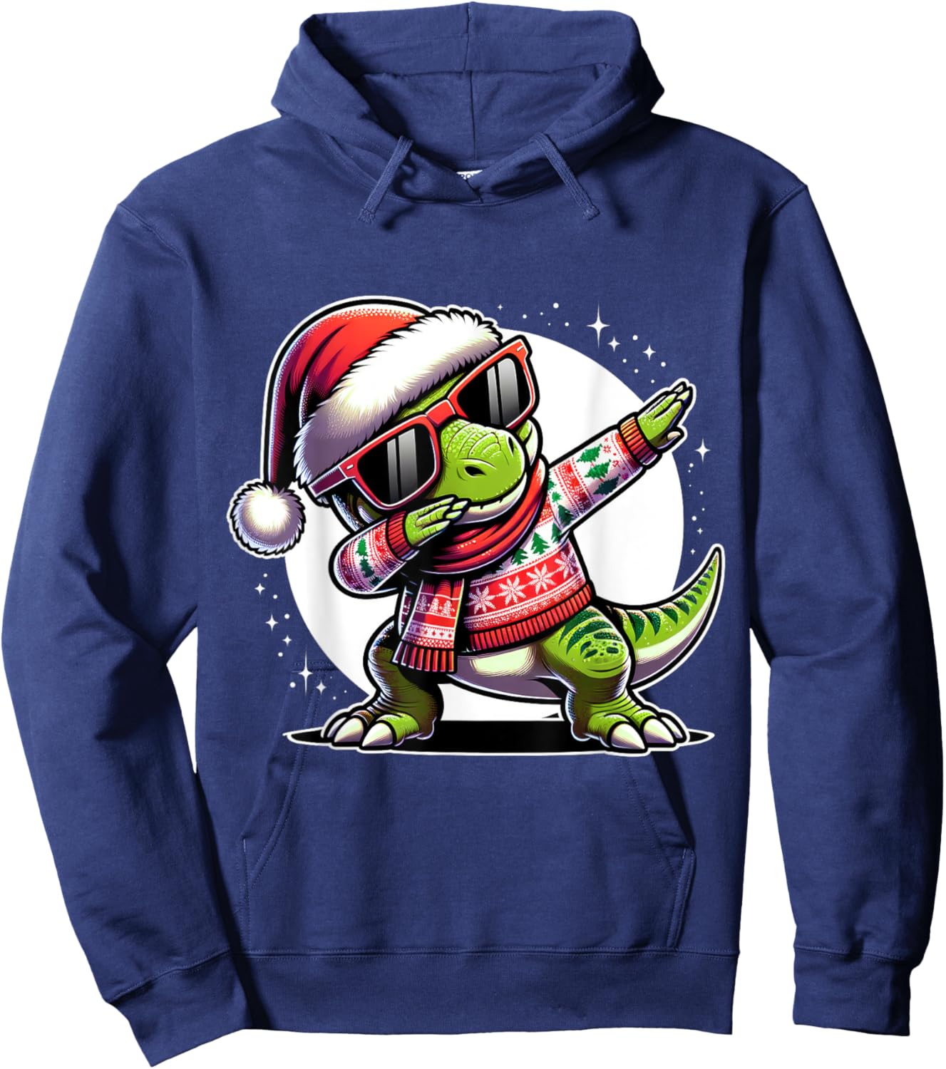 Christmas Dinosaur Boys Dabbing T Rex Santa Xmas Funny Hoodie - Hoodie | Navy