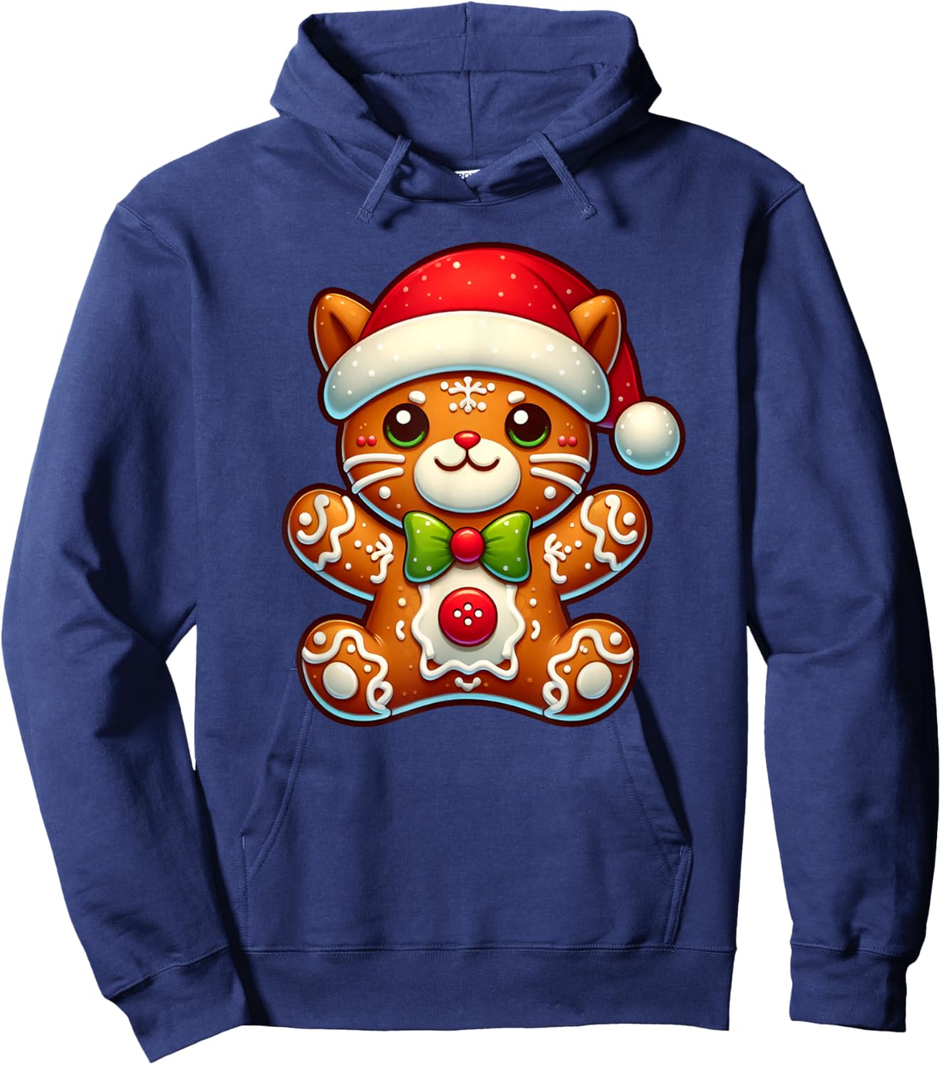 Funny Gingerbread Man Cat Christmas Kids Hoodie - Hoodie | Navy
