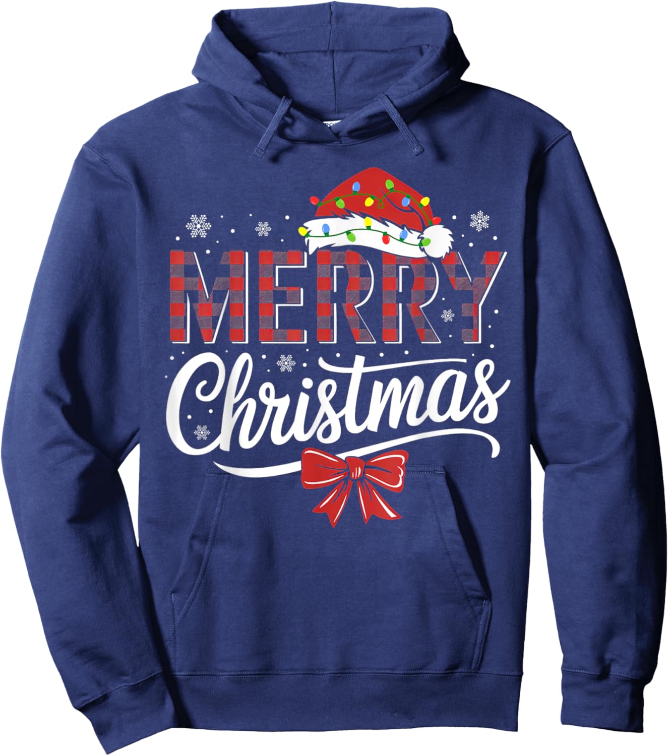 Merry Christmas Buffalo Plaid Red Santa Hat Xmas Pajamas Hoodie - Hoodie | Navy