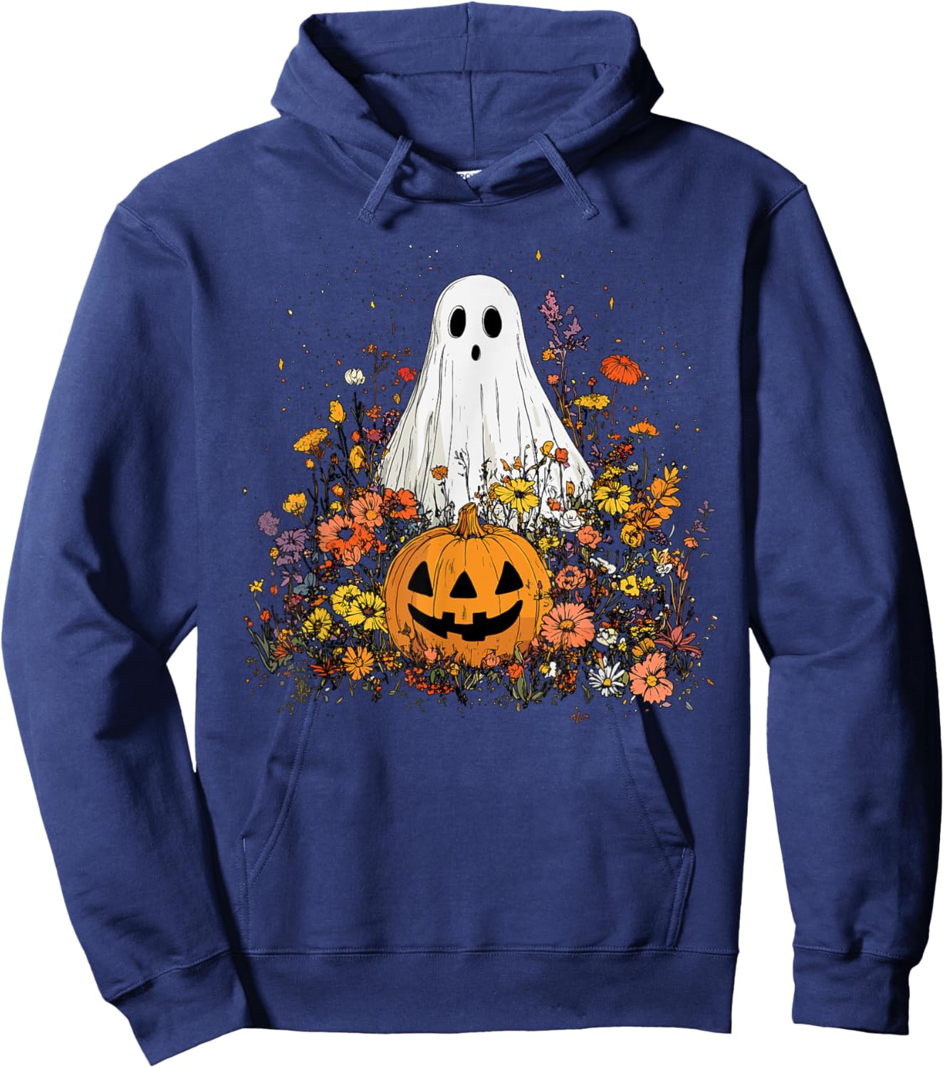 Vintage Floral Ghost Halloween Ghost in the Forest Gothic Hoodie - Hoodie | Navy