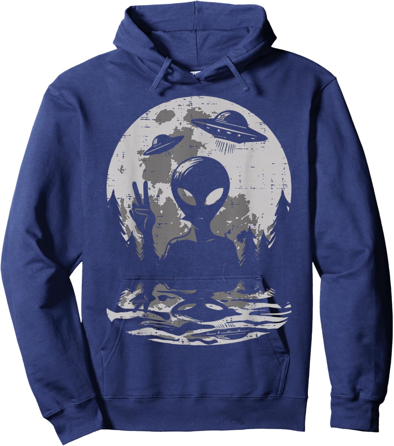 Alien Peace Ufo Moon Space Flying Saucer Men Women Kids Teen Hoodie - Hoodie | Navy