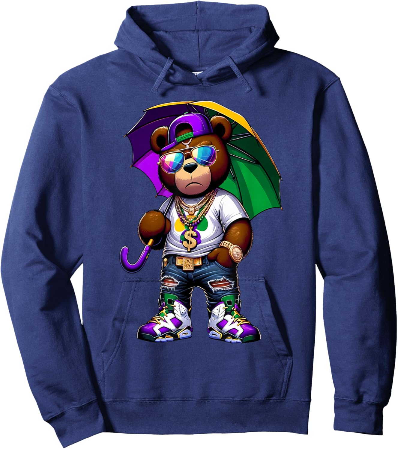 Mardi Gras for Boys Hip Hop Teddy Bear New Orleans Hoodie - Hoodie | Navy