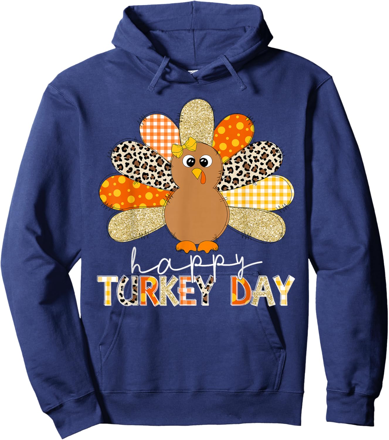 Happy Turkey Day Cute Turkey Thanksgiving Shirts Women Kids Hoodie - Hoodie | Navy