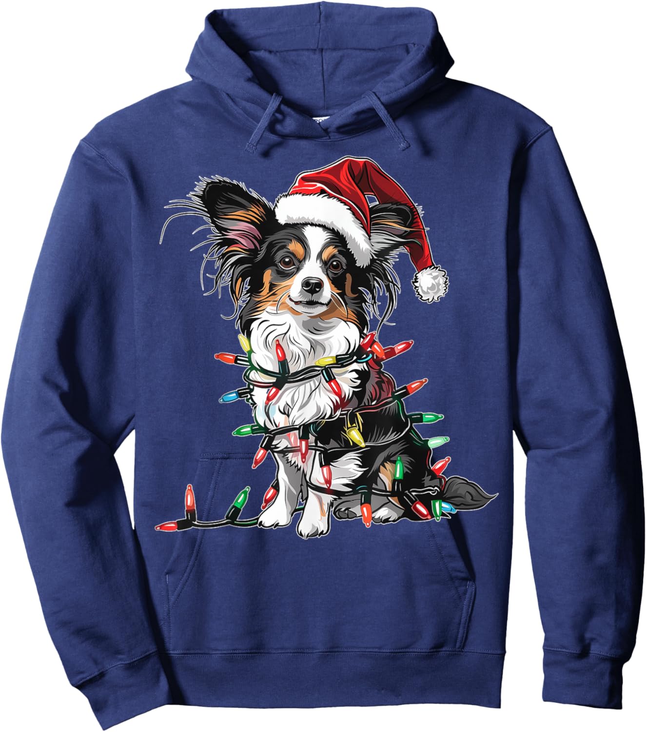 Cute Papillon Dog Christmas Hat Xmas - Cute Papillon Dog Christmas Hat Xmas Gifts - -Kids, -Adults - Red - Small - Short Sleeve Hoodie - Hoodie | Navy