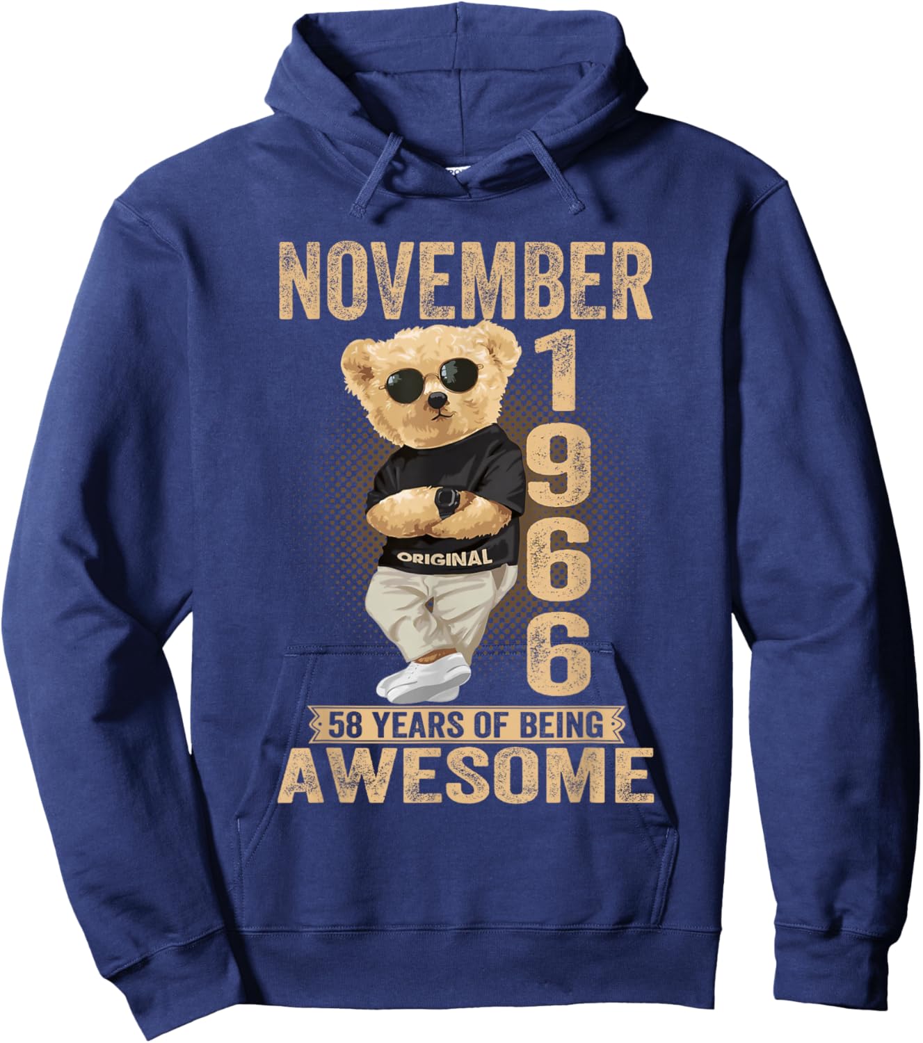November 58th Birthday Men Women 1966 Awesome Teddy Bear Hoodie - Hoodie | Navy