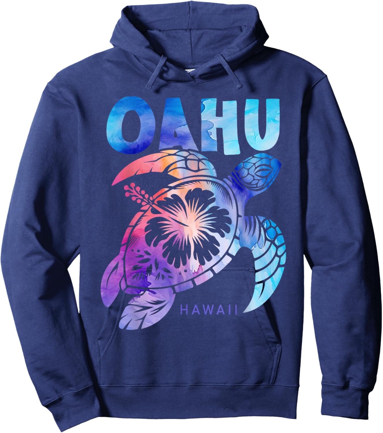 Oahu Tie Dye Sea Turtle Hibiscus Hawaii Vacation 2025 Hoodie - Hoodie | Navy