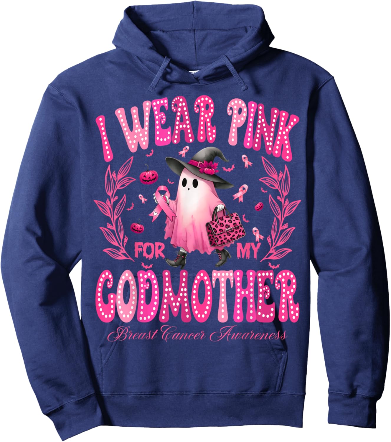 I Wear Pink For My GodMother Breast Cancer Boo Halloween Hoodie - Hoodie | Navy