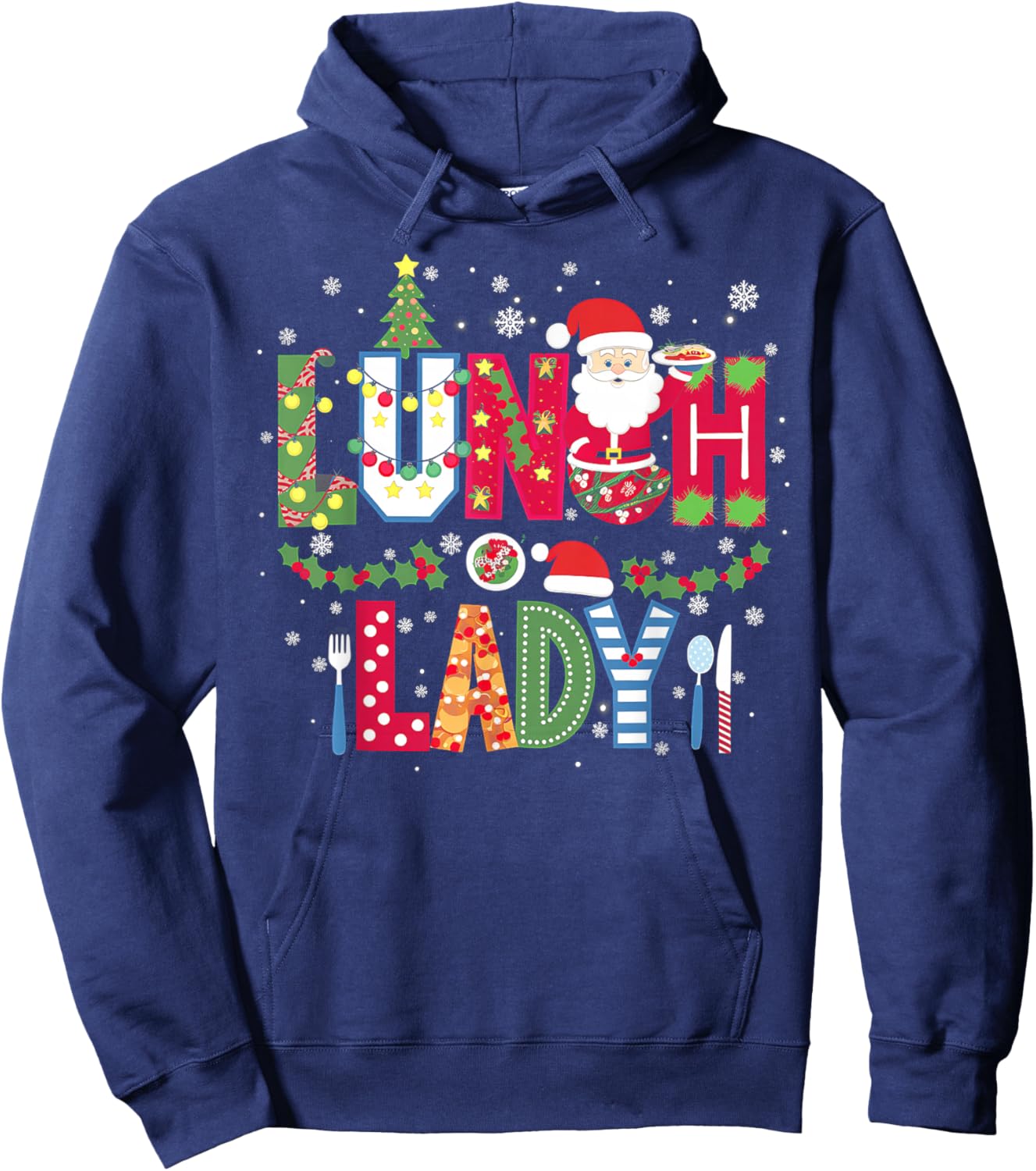 Xmas Cafeteria Worker Christmas School Lunch Lady Christmas Hoodie - Hoodie | Navy
