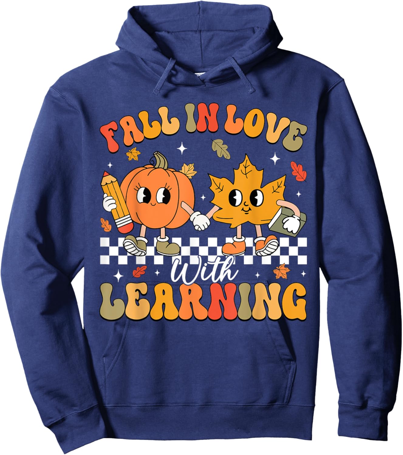 Retro Fall In Love With Learning Autumn Pumpkin Teacher Hoodie - Hoodie | Navy