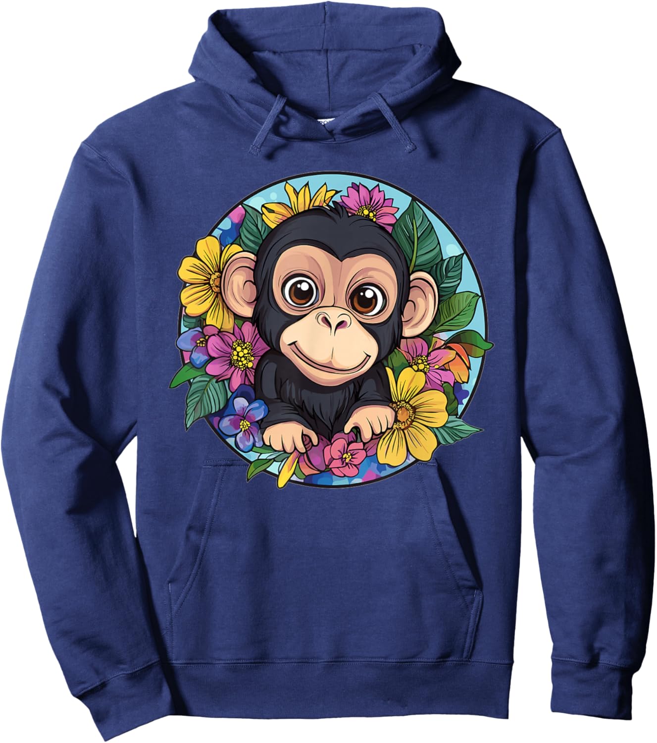 Cute Monkey With Flowers I Monkey Hoodie - Hoodie | Navy